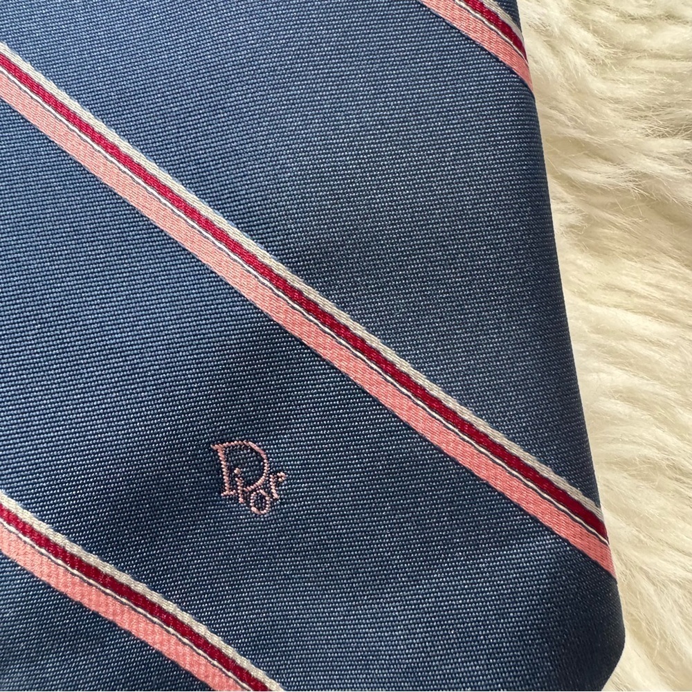 Christian Dior Navy and Light Pink Striped Tie - Picture 3 of 10